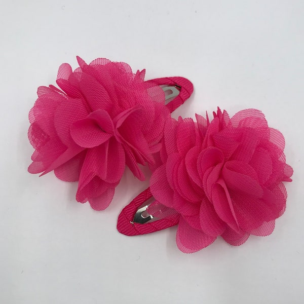 Baby Hot Pink Chiffon Flower Baby Bows on Covered Sleepie Hair Clips