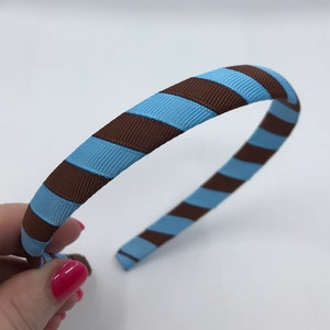 Brown and Light Blue 1.5cm Striped Hairband