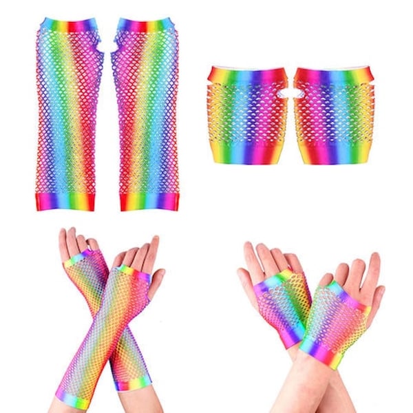 Gants résille années 80 arc-en-ciel