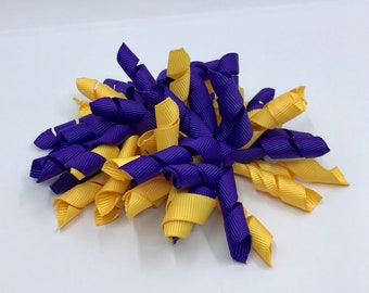3 inch Purple and Yellow Gold Curly Corkers on Clips (pair)