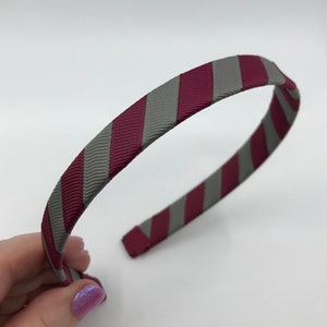 School Wine and Grey 1.8cm striped Hairband