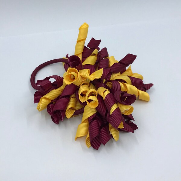 3 inch Wine and Yellow Gold Curly Corkers on Elastics (pair)