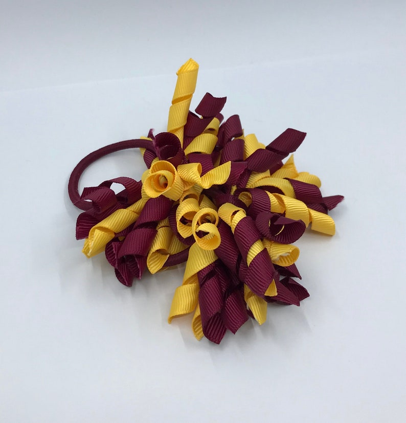 3 inch Wine and Yellow Gold Curly Corkers on Elastics pair image 1