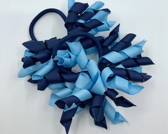 3 inch Navy Blue and Light Blue Curly Corkers on Elastics (pair)