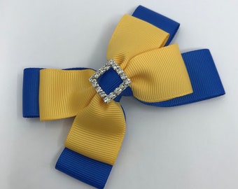 Royal Blue and Yellow Gold Double Layer Bow on Clip