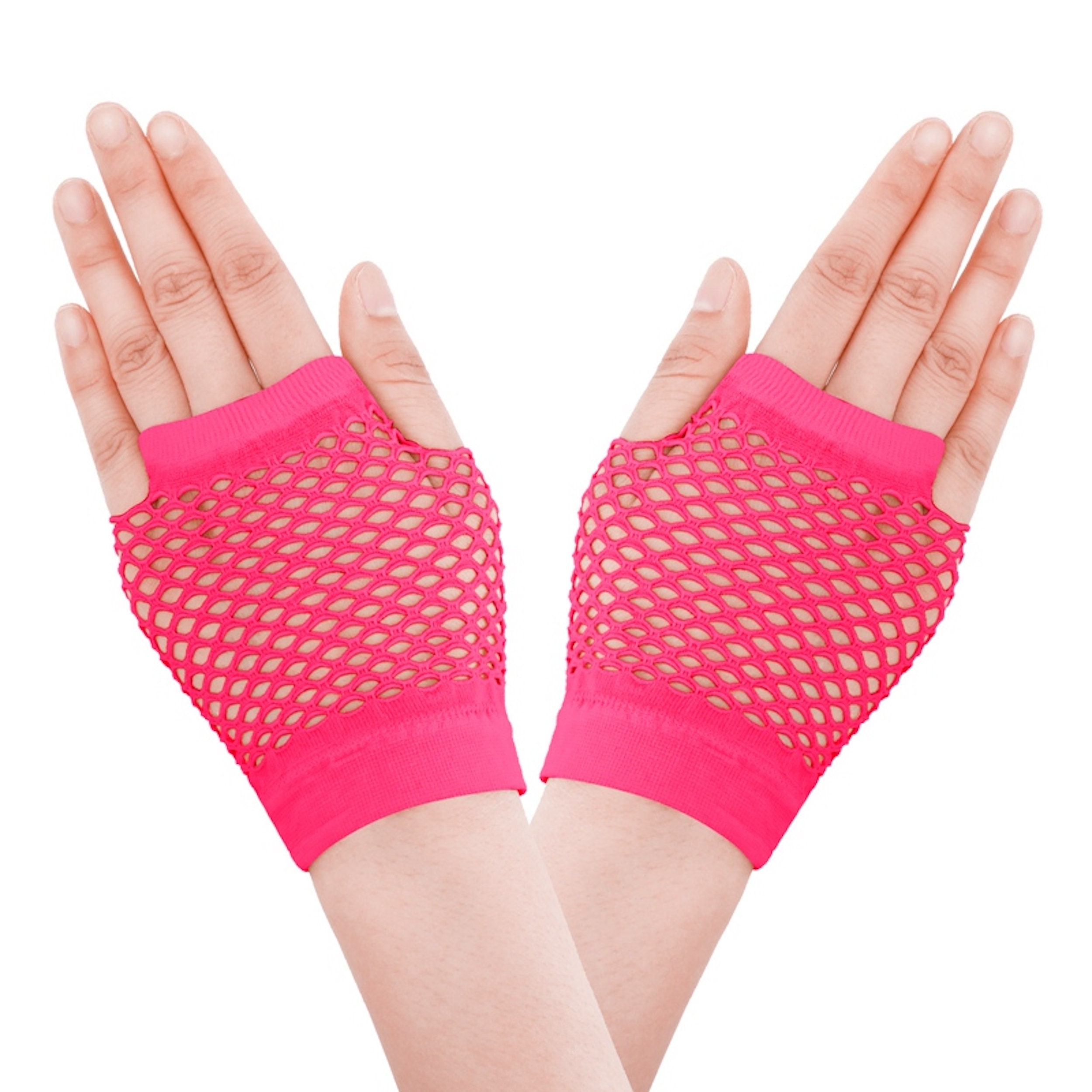 80's Fishnet Gloves Hot Pink