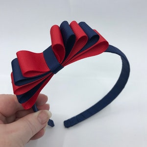 Navy Hairband with Navy and Red 5 inch 5 Layered Straight Bow