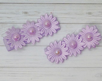 Lilac Triple Flowers Itsy Bitsy Baby Bow Hair Clips