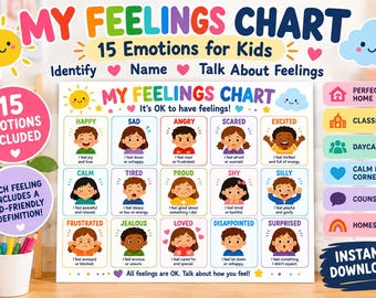 Känslodiagram för barn | Känsloposter | Visuellt material för socialt och emotionellt lärande | Utskrivbart lugnhörn | Förskoleklassrum