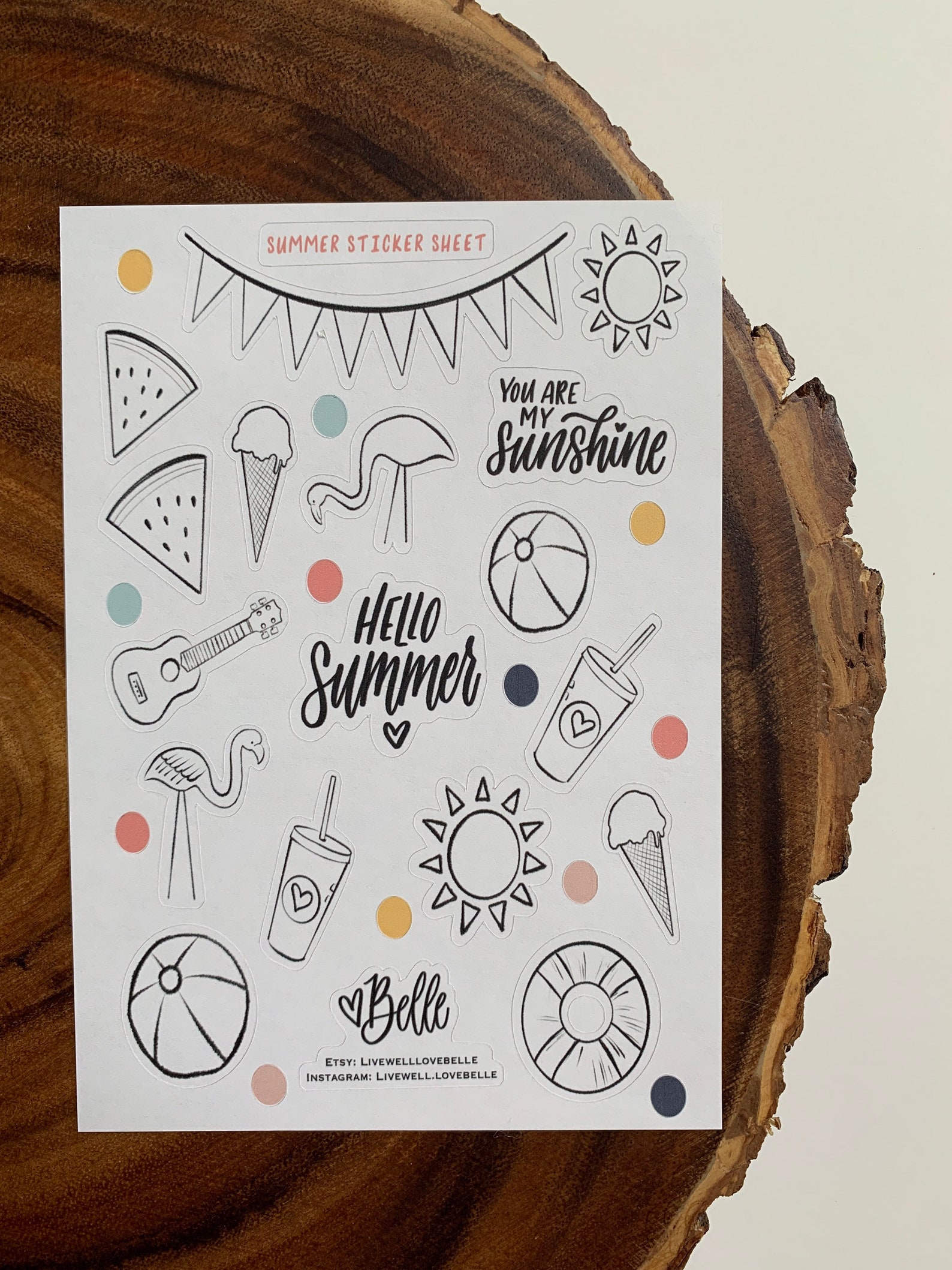 Summer Sticker Sheet // Coloring Sticker Sheet // Coloring | Etsy