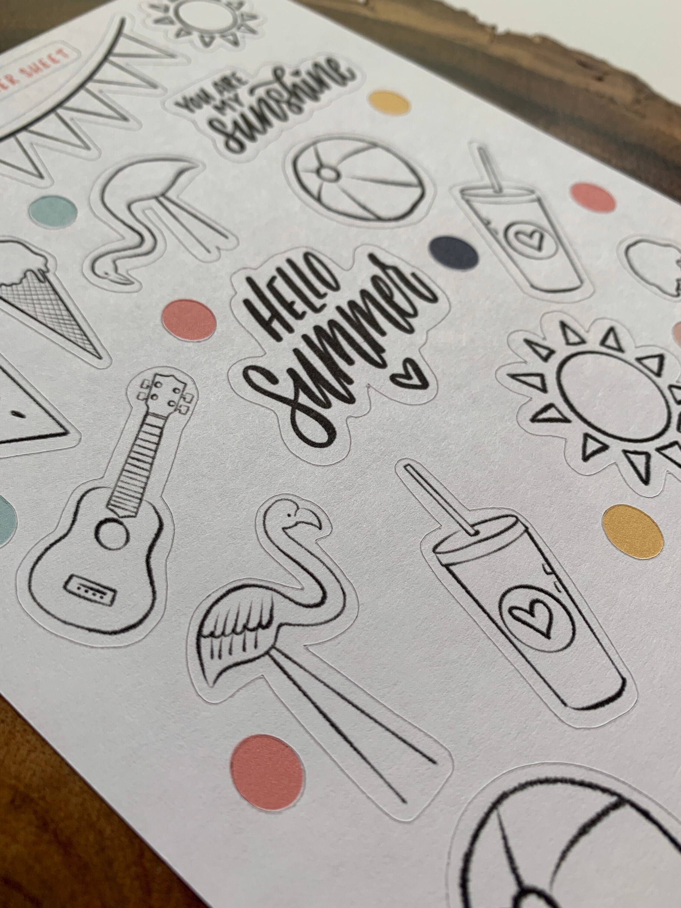 Summer Sticker Sheet // Coloring Sticker Sheet // Coloring | Etsy