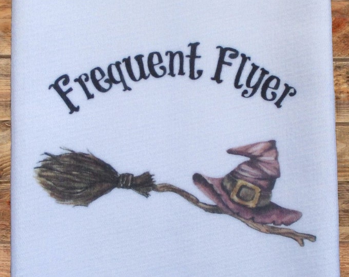 Hostess Witch Broom Halloween Decor Dish Towel Funny Halloween Gift Frequent Flyer Witch Hat Funny Halloween Dish Towel Guest Bath
