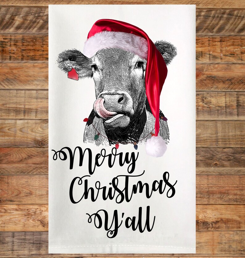 Christmas Cow Merry Christmas Y'all Christmas Cow Dish Etsy