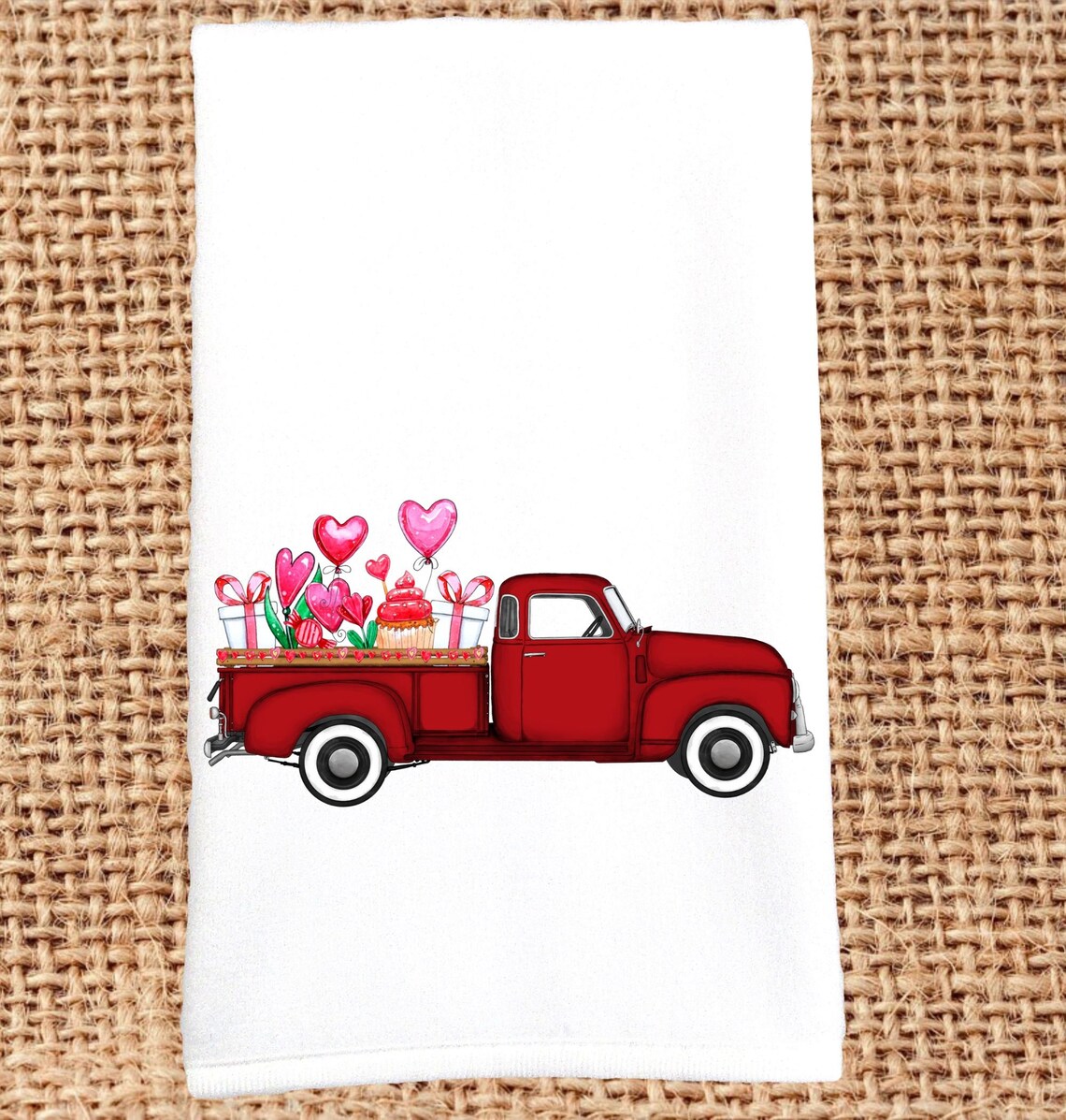 Valentine Red Truck Towel Old Red Truck Hand Towel Farmhouse Etsy