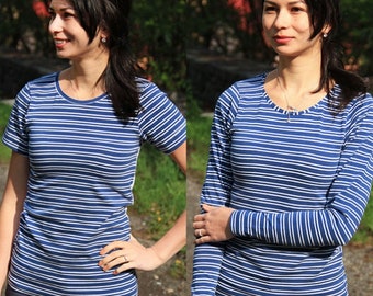 Women's Basic T-Shirt Sewing Pattern: Long & Short Sleeves (Sizes 32-62) (PDF Pattern)