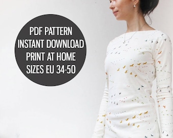 PDF Sewing pattern PDF - Ladies dress with raglan sleeves (sizes 34–50)