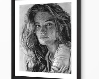 Beautiful Woman Portrait Giclee Art Print Drawing
