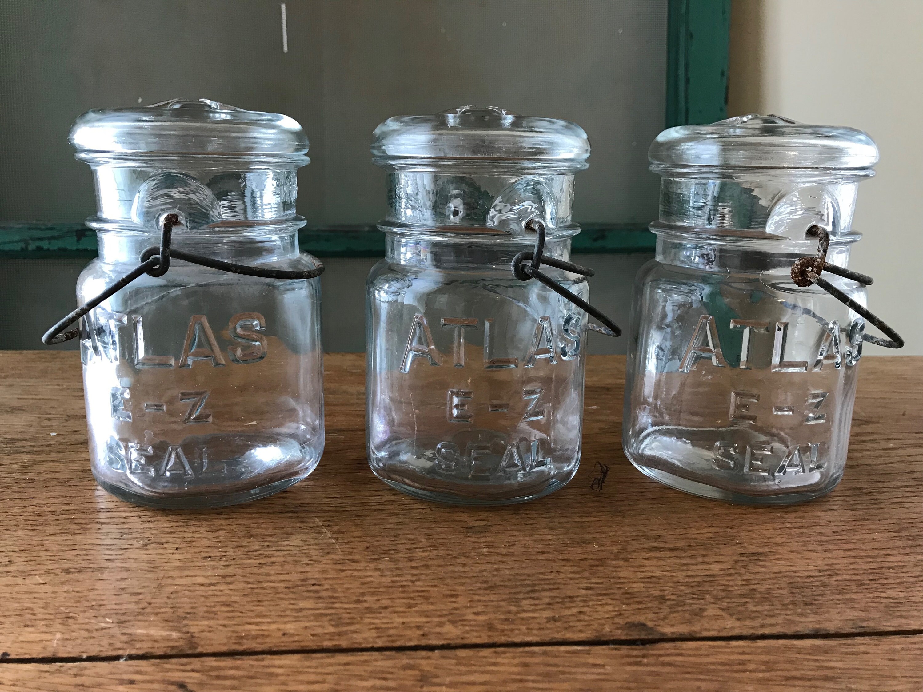 Set Of 3 Atlas Pint Canning Jar With Glass Lid Ez Seal 50
