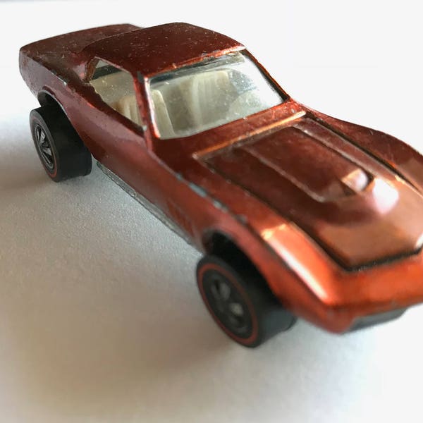 Hot Wheels Redline 1968 Custom Corvette Orange - Vintage Hot Wheels Custom Corvette, Orange with White Interior