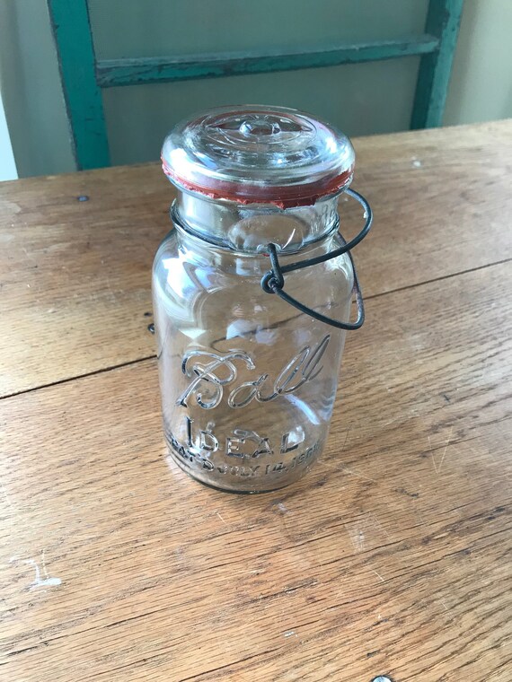 1908 BALL Ideal Quart Mason Jar With Wire Snaps And Glass Lid Etsy