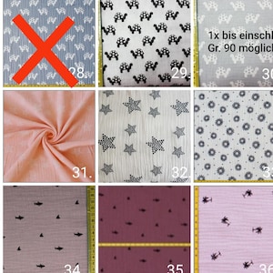 Puede incluir: Una colecci&oacute;n de 10 muestras de tela diferentes con varios patrones, incluyendo tortugas, estrellas, flores, peces y palmeras. Las muestras est&aacute;n etiquetadas con los n&uacute;meros del 28 al 36.