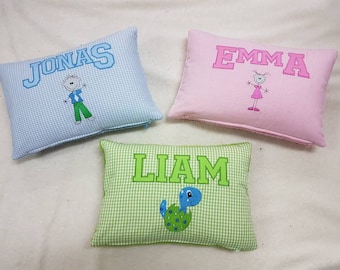 Name pillow with cute embroidery - the ideal gift for baptism or birth with a large selection of handmade fabrics