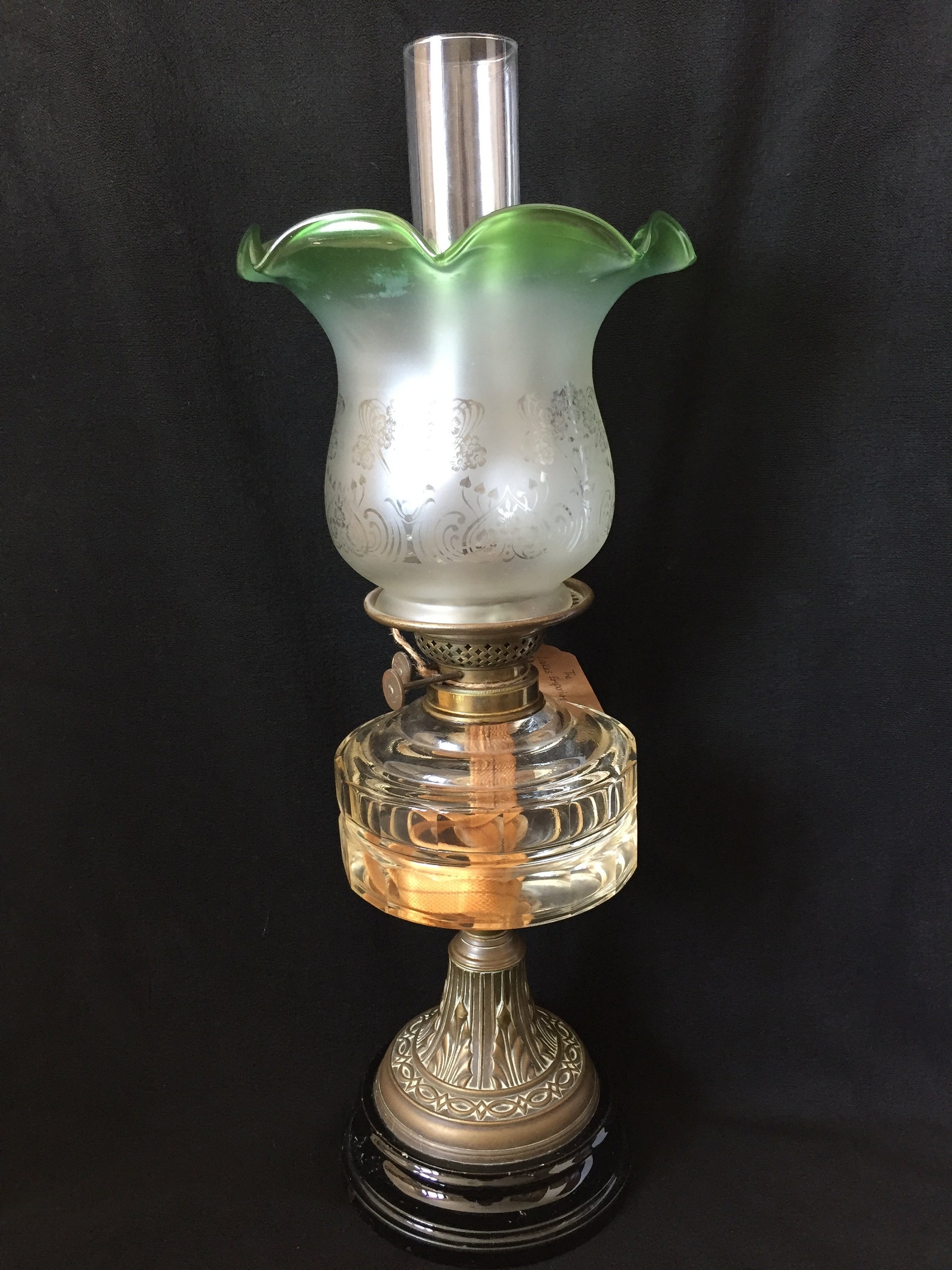 Late 19th Century oil lamp with Clear Glass Reservoir and Etsy