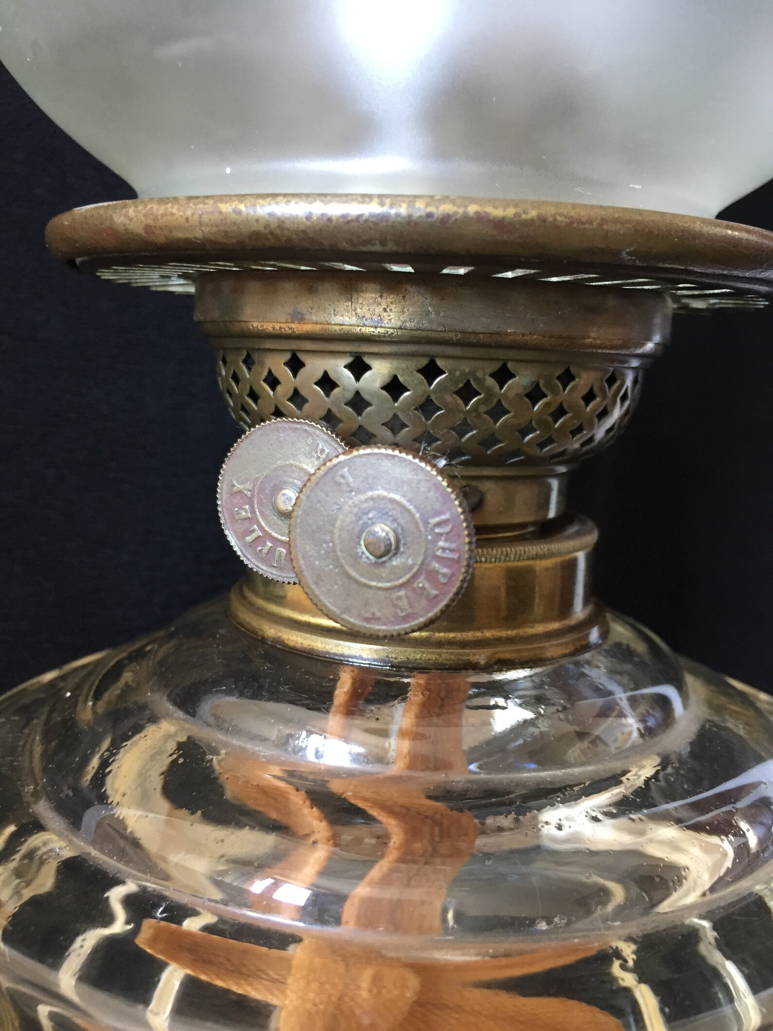 Late 19th Century oil lamp with Clear Glass Reservoir and Etsy