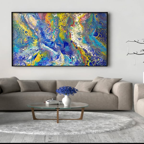 Eisblumen/ Frostige Schönheit - Einzigartiges Fluid-Acryl-Kunstwerk auf Leinwand