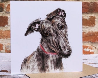 Pack of 4 Greyhound Art Cards 'The Squirrel Chaser' (with brown envelopes and biodegradable cello wraps)