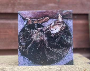 Sleeping Cat ‘All Curled Up’ Pack of 4 Square Cards with Craft Envelopes