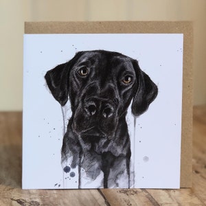 Pack of 4 Black Labrador Art Cards 'Labrador Love' (blank for your own message)
