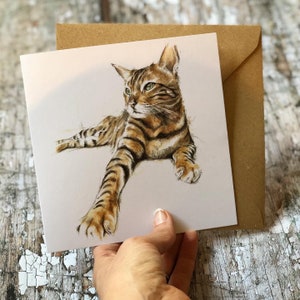 Set van 4 kattenkunstkaarten 'Bengal Cat' (blanco voor je eigen bericht)