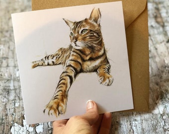 Paquete de 4 tarjetas con diseño de gato &#39;Gato de Bengala&#39; (en blanco para escribir tu propio mensaje)