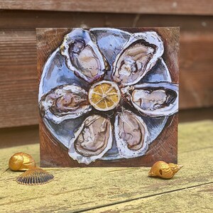 Huîtres, lot de 4 cartes carrées avec enveloppes artisanales