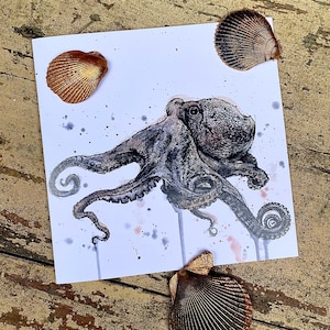 Inky Octopus Pack of 4 Square Cards with Craft Envelopes
