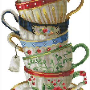 Tea cups Cross stitch pattern PDF  digital pattern