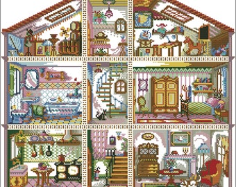 Cross stitch pattern PDF doll house digital pattern