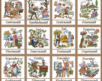 Year Sampler Cross stitch chart PDF digital pattern