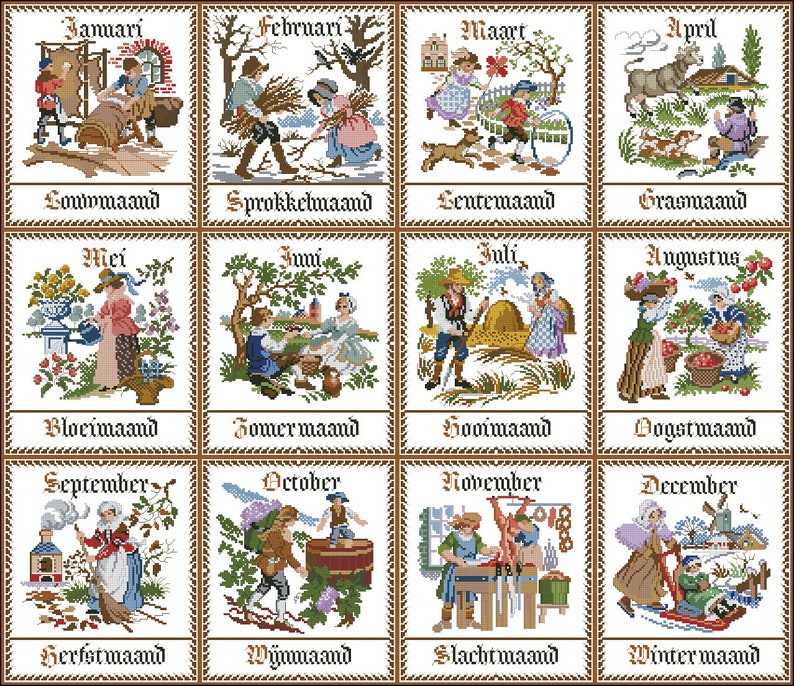 Year Sampler Cross stitch chart PDF digital pattern image 1