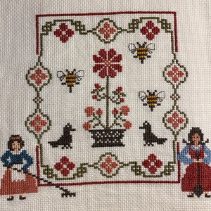 Vintage Cross stitch completed Granny Grandmother Berry Frame w Matting  11x10.5”