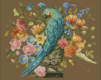 Victorian Parrot sampler Cross stitch pattern digital pattern