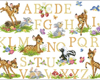 Bambi  Alphabet sampler Cross stitch pattern PDF digital pattern