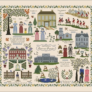 Sampler Pride and prejudice cross stitch chart PDF pattern