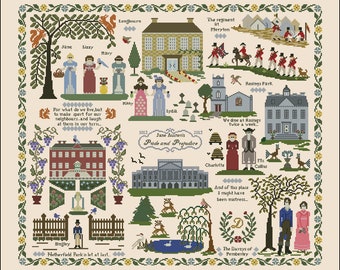 Sampler Pride and prejudice cross stitch chart PDF pattern