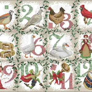 12 days of christmas Cross stitch chart pattern PDF digital pattern