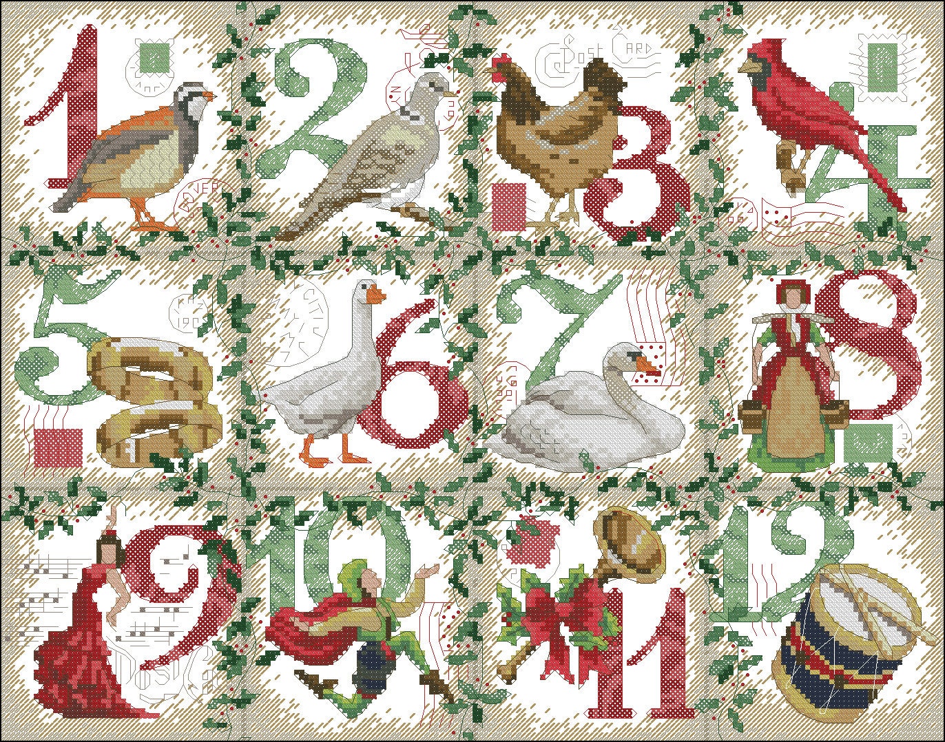 12 Days of Christmas Cross Stitch Chart Pattern PDF Digital Pattern - Etsy