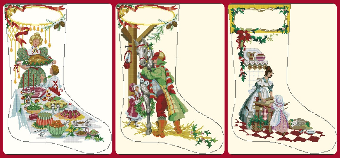 Lot of 3 Victorian Christmas Stockings Cross Stitch Chart PDF Digital ...
