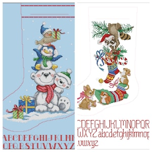 Set of 2 Christmas stockings Cross stitch pattern PDF digital pattern