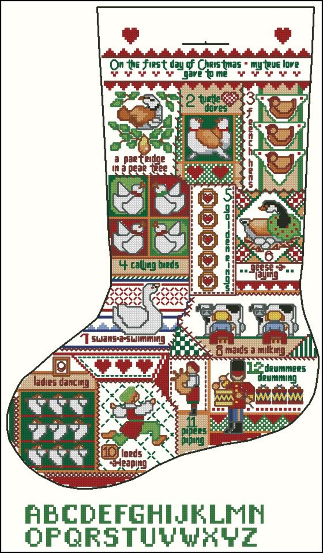 12 Days of Christmas Christmas Stocking Cross Stitch Chart Pattern - Etsy